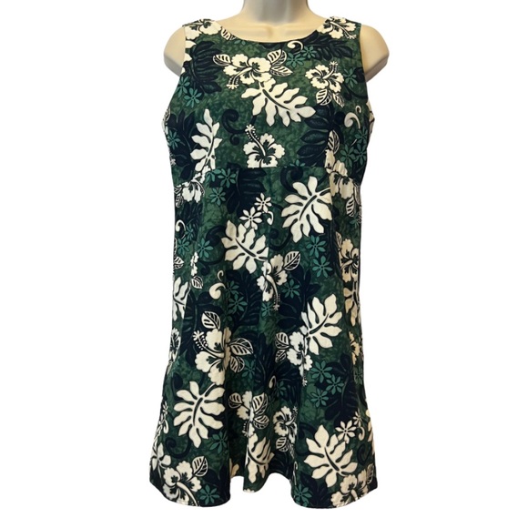 Hinalea Women’s Vintage Green Hawaiian Print Sleeveless Dress - Made In Hawaii - Picture 1 of 8
